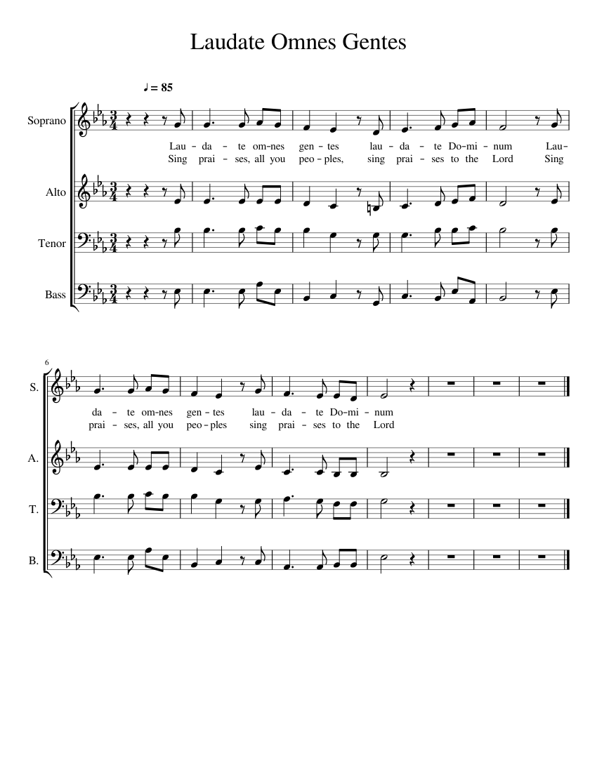 Laudate Omnes Gentes Sheet Music For Soprano, Alto, Tenor, Bass Voice ...