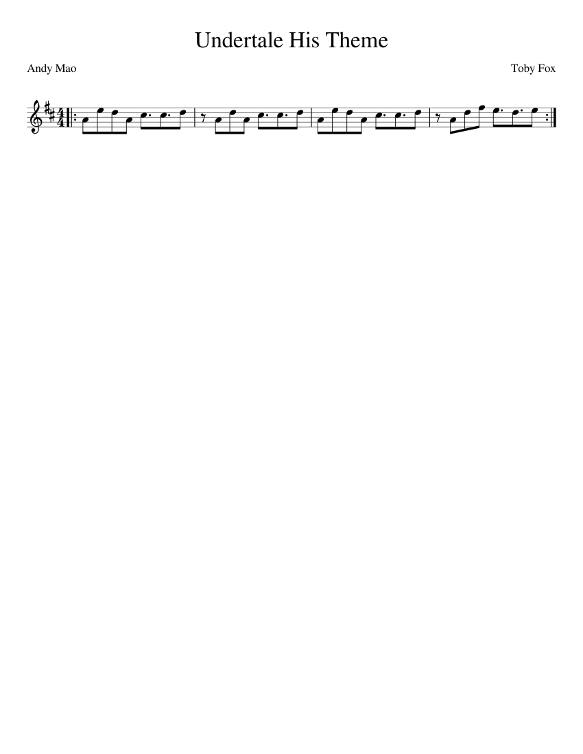 Undertale His Theme Sheet music for Piano (Solo) | Musescore.com