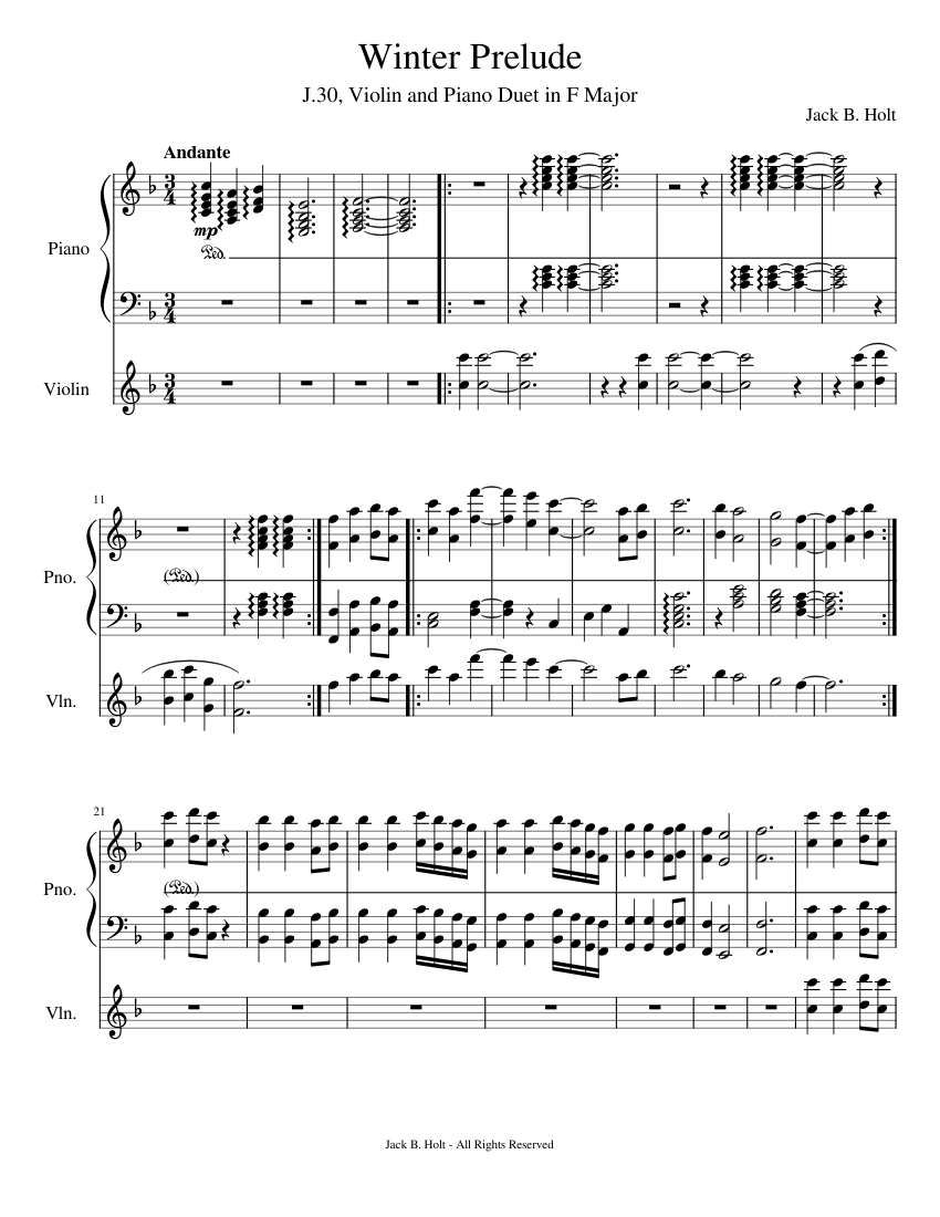 Download Winter Prelude Sheet music for Piano, Violin (Solo) | Musescore.com