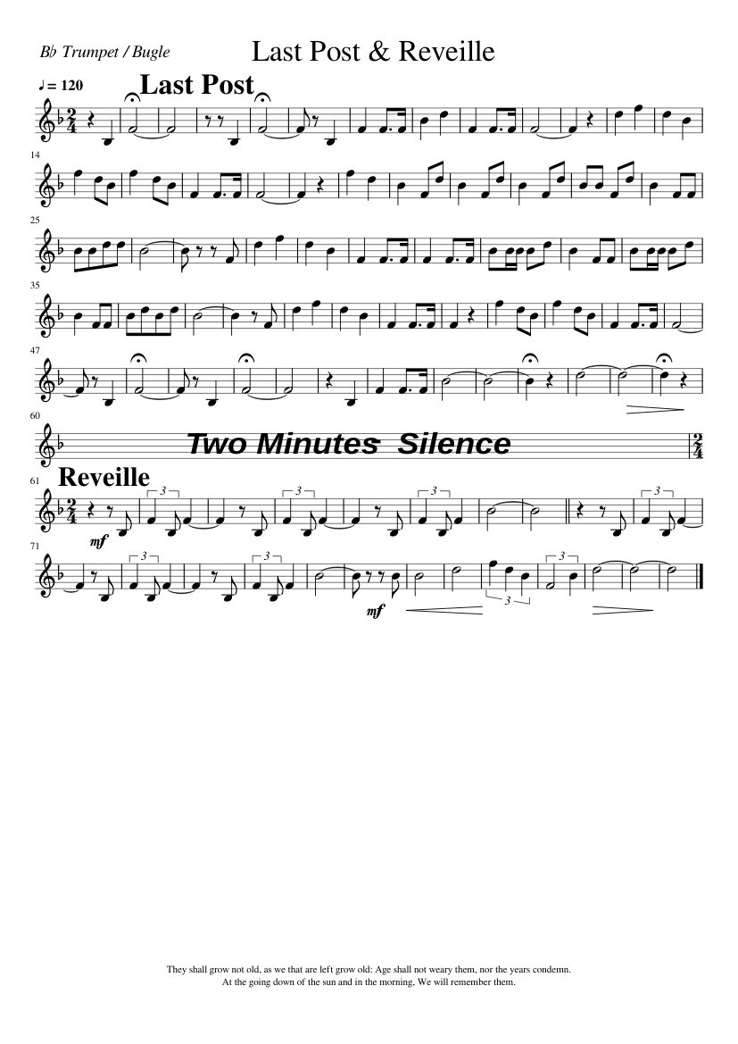 Last Post Reveille Sheet Music For Trumpet In B flat Solo Last Post Reveille Sheet Music For Trumpet In B flat Solo