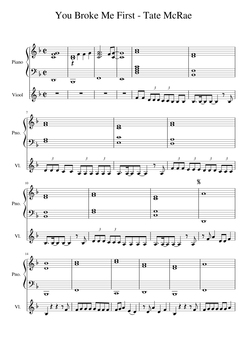 You Broke Me First Tate McRae Sheet music for Piano, Violin (Piano