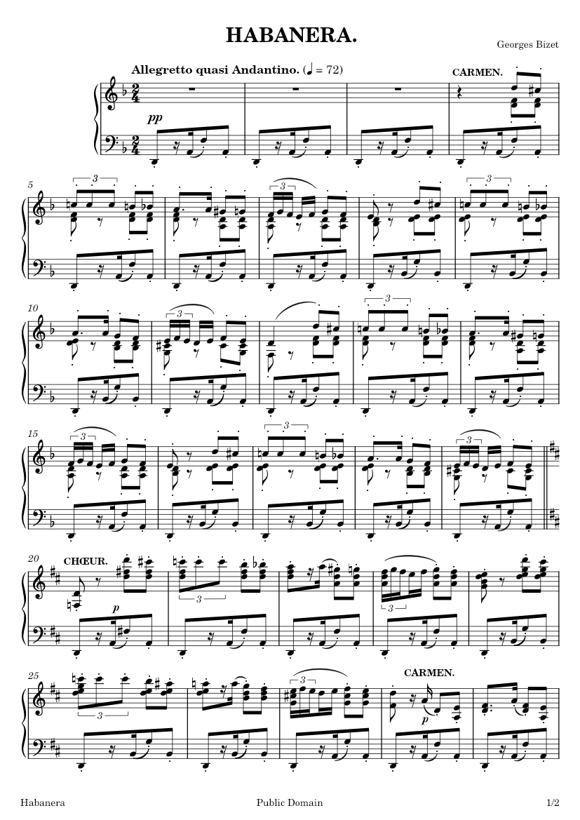 Habanera - Piano Solo - Georges Bizet Sheet music for Piano (Solo) |  Musescore.com