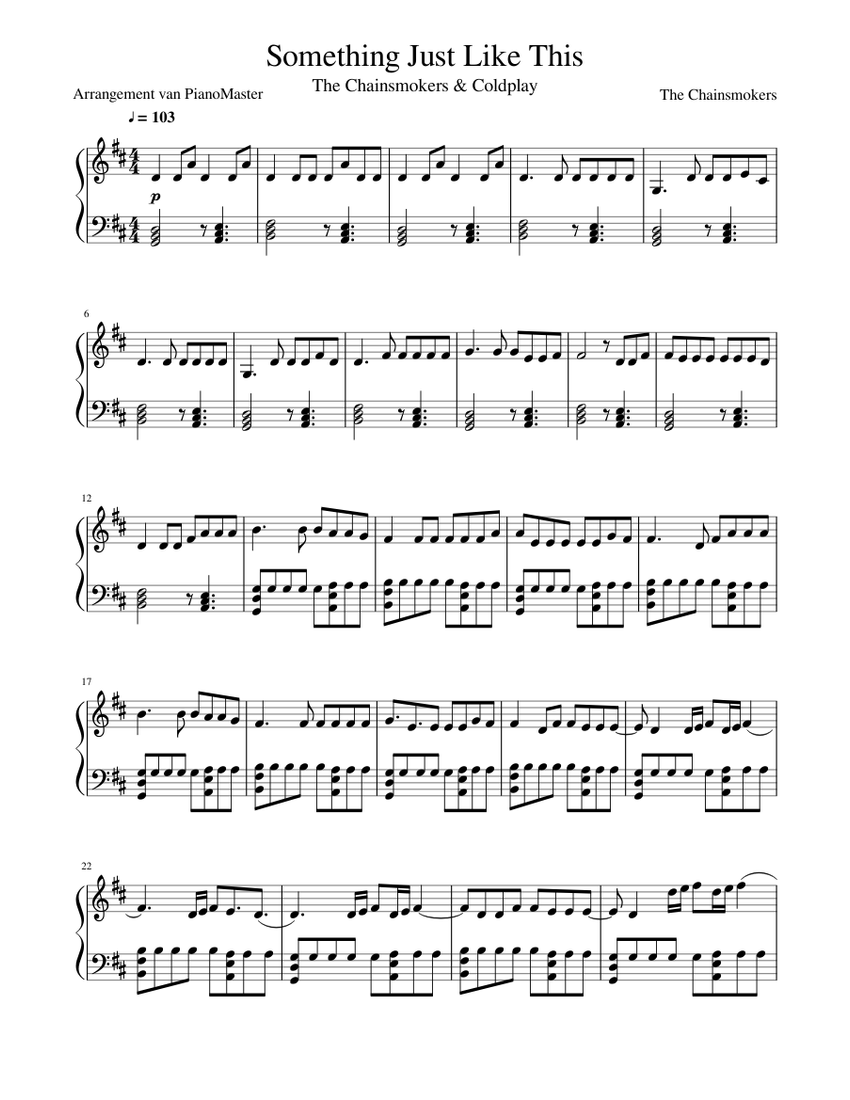Something Just Like This-The Chainsmokers Sheet music for Piano (Solo