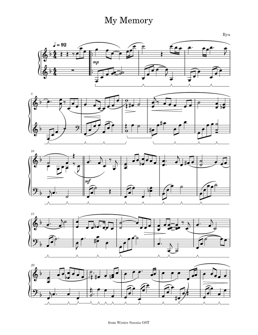 My Memory Ryu My Memory by Ryu from Winter Sonata Sheet music for Piano (Solo ...