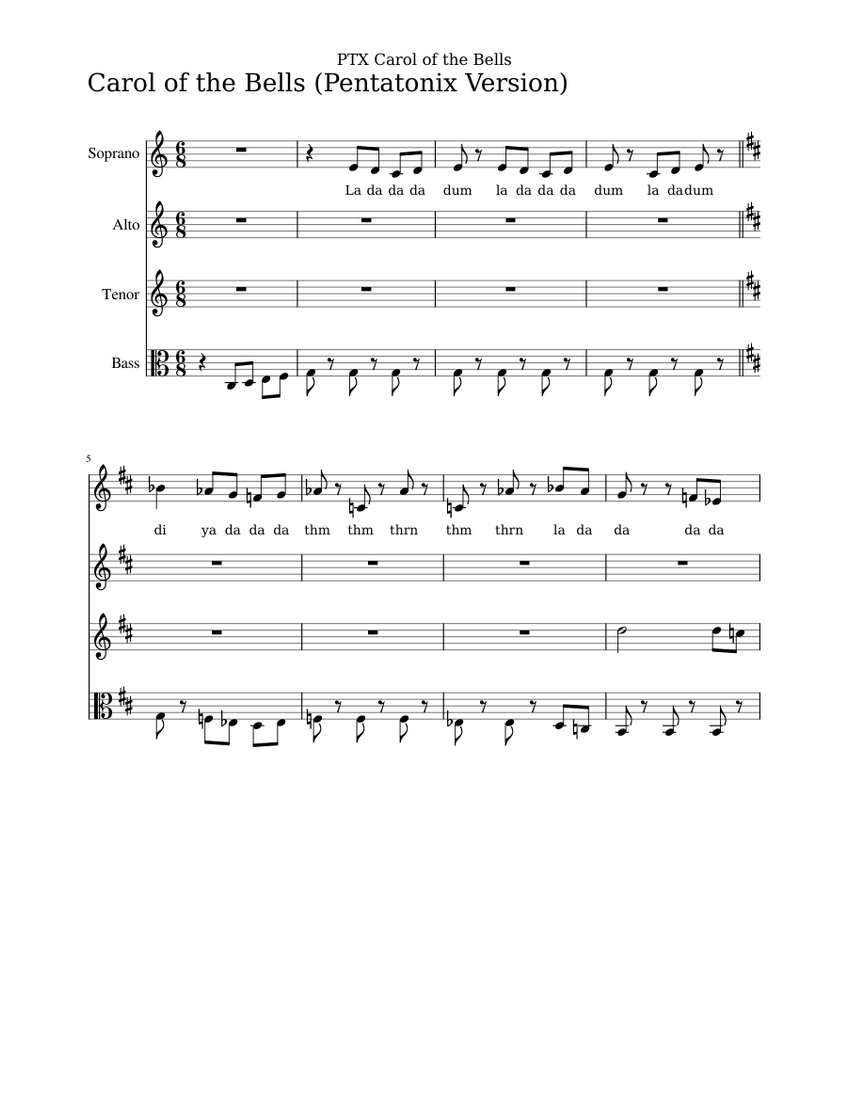 Carol of the Bells in D Sheet music for Bass guitar (Solo) | Musescore.com