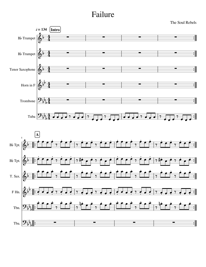 Failure Sheet music for Trombone, Tuba, Saxophone tenor, Trumpet in b-flat  & more instruments (Mixed Ensemble) | Musescore.com