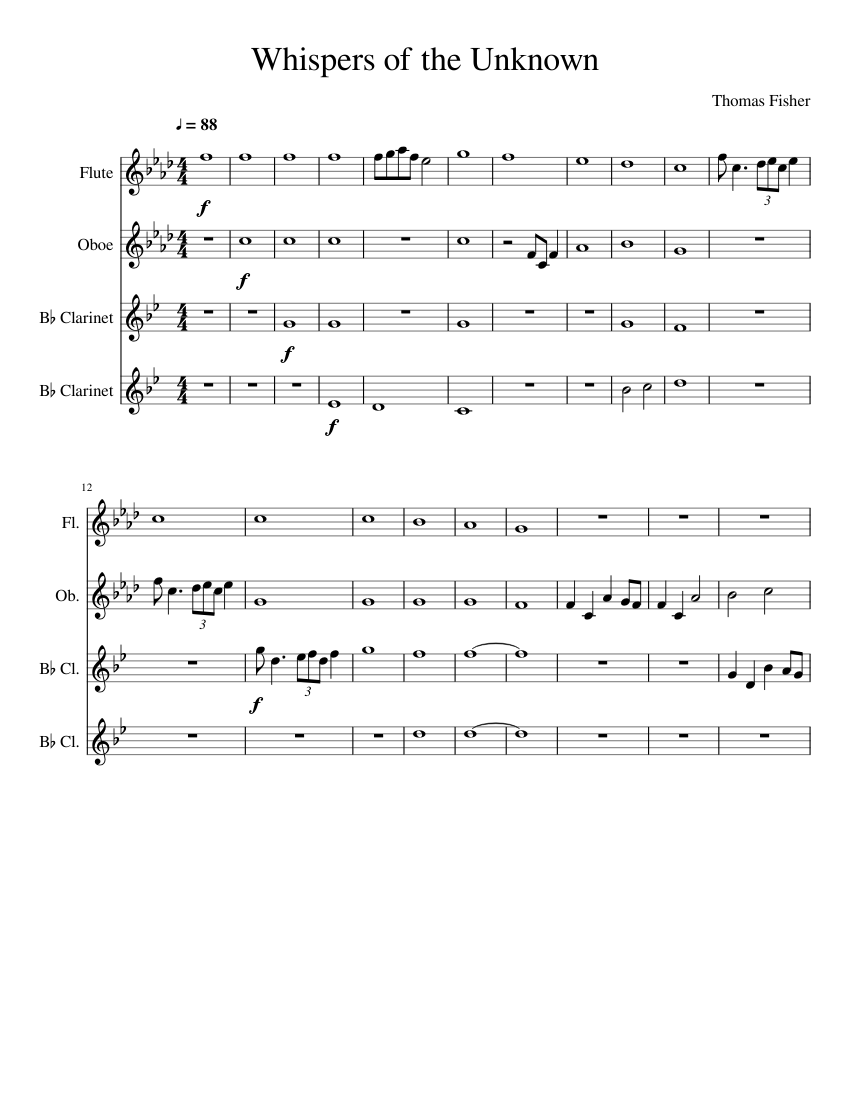 Whispers of the Unknown Sheet music for Flute, Oboe, Clarinet in b-flat ...