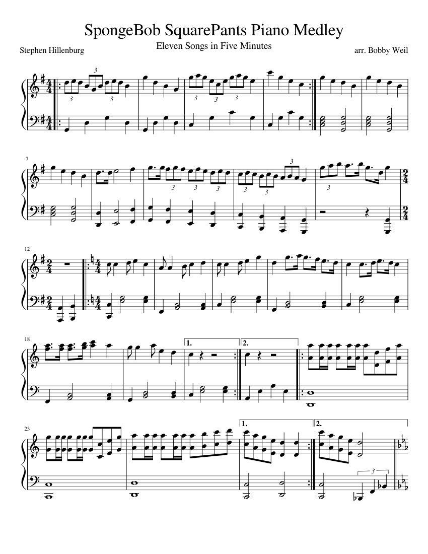 SpongeBob Piano Medley Sheet music for Piano (Solo) | Musescore.com