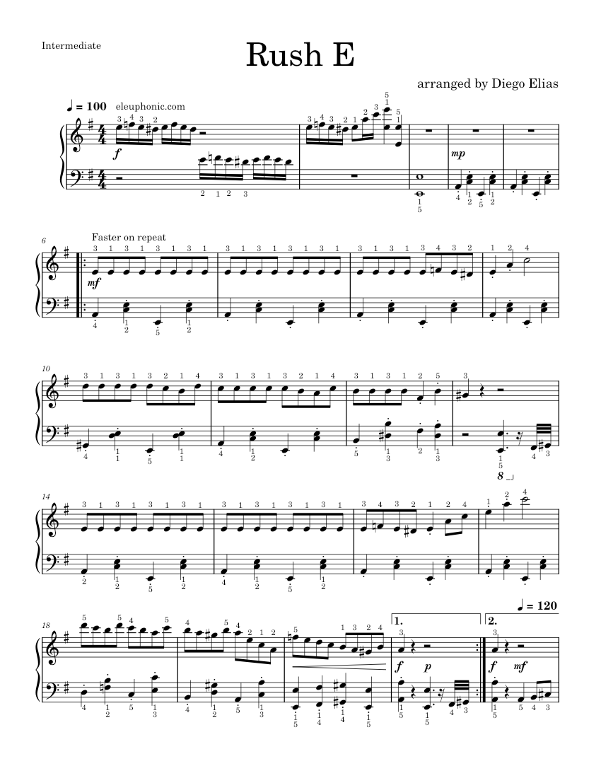 Rush E Russian Folk Song RushE Sheet music for Piano (Solo