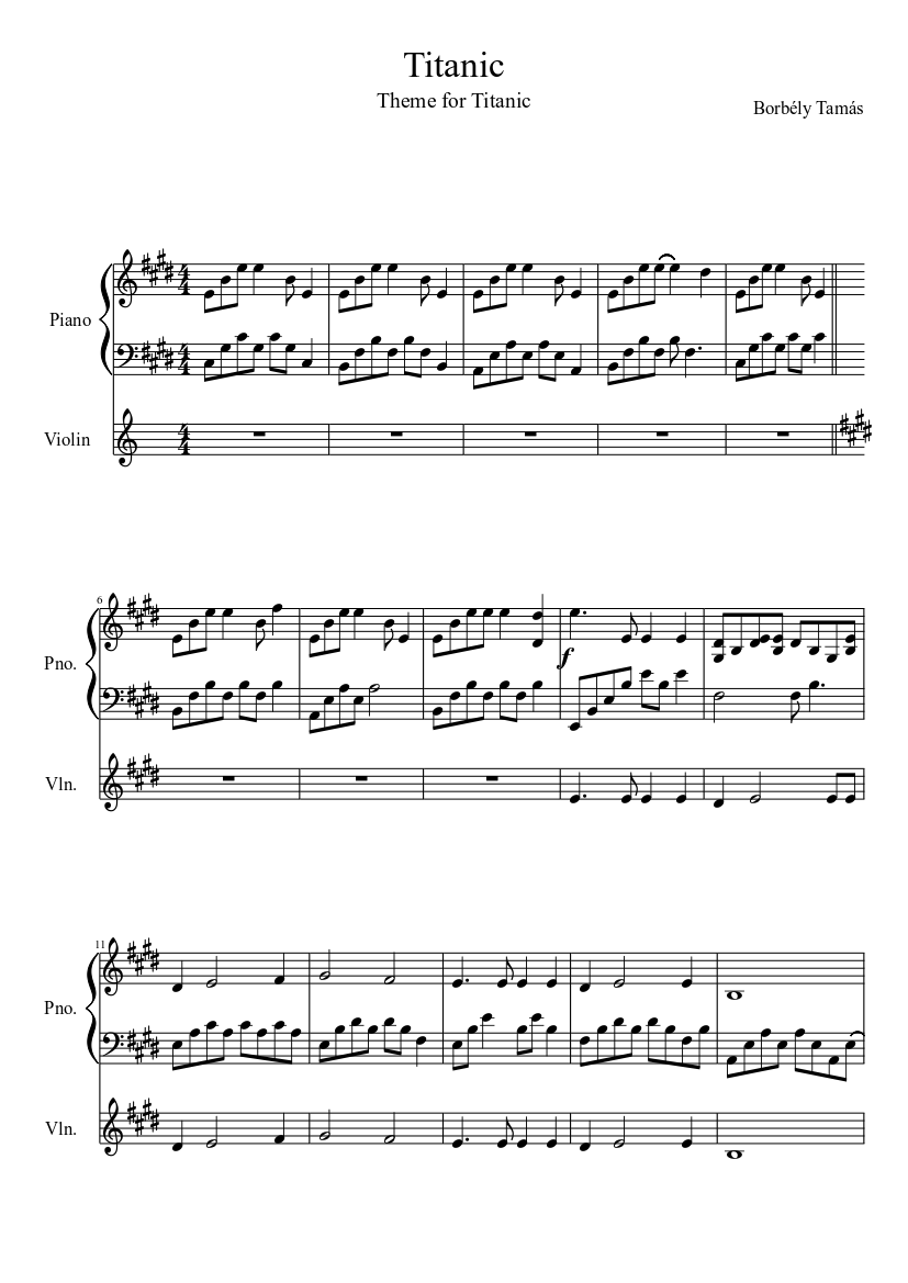 Theme for Titanic Sheet music for Piano, Violin (Solo) | Musescore.com