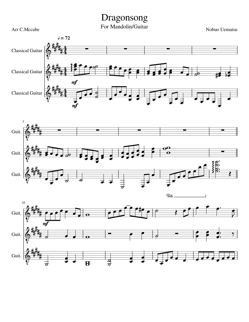 Dragonsong (Guitar Trio) Sheet music for Guitar (String Trio) |  Musescore.com