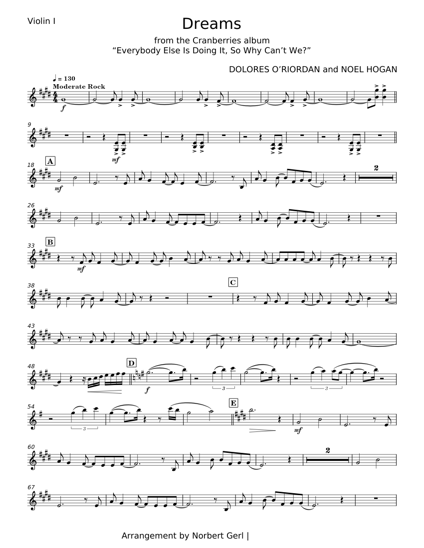 Dreams The Cranberries Sheet music for Violin (Solo)