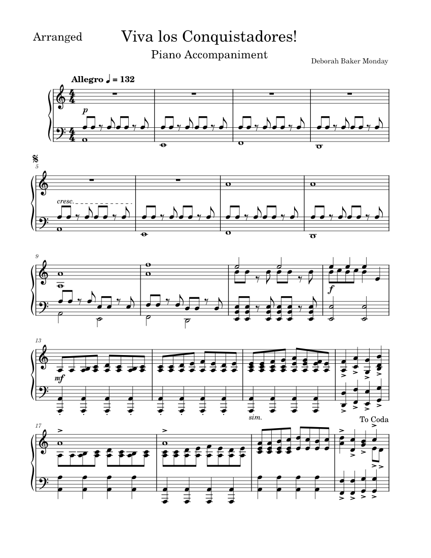 Viva los Conquistadores! Sheet music for Piano (Solo) | Musescore.com