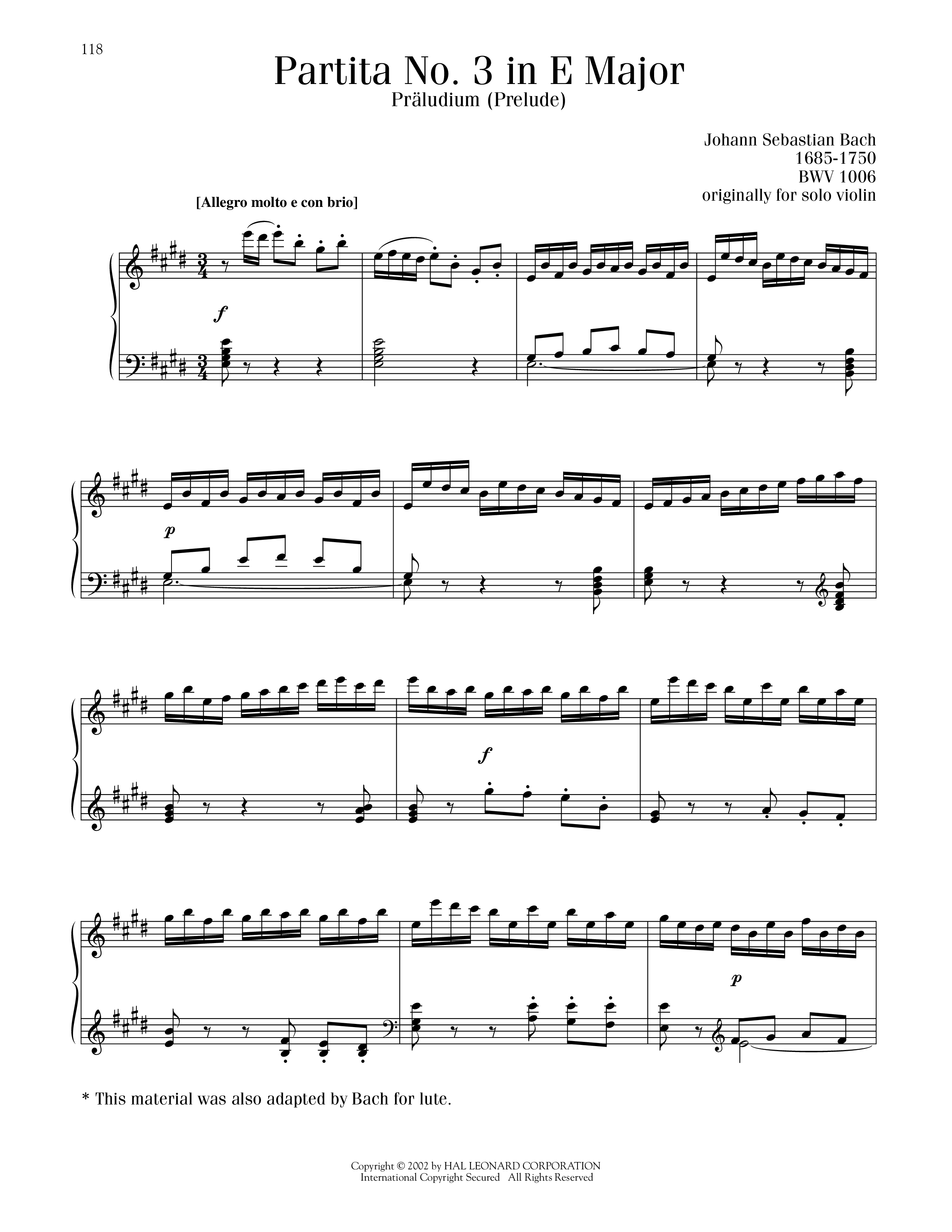 Play Official version of Violin Partita No.3 in E major, BWV 1006 Sheet ...