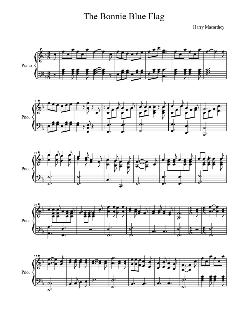 The Bonnie Blue Flag Sheet Music For Piano Solo Musescore Com