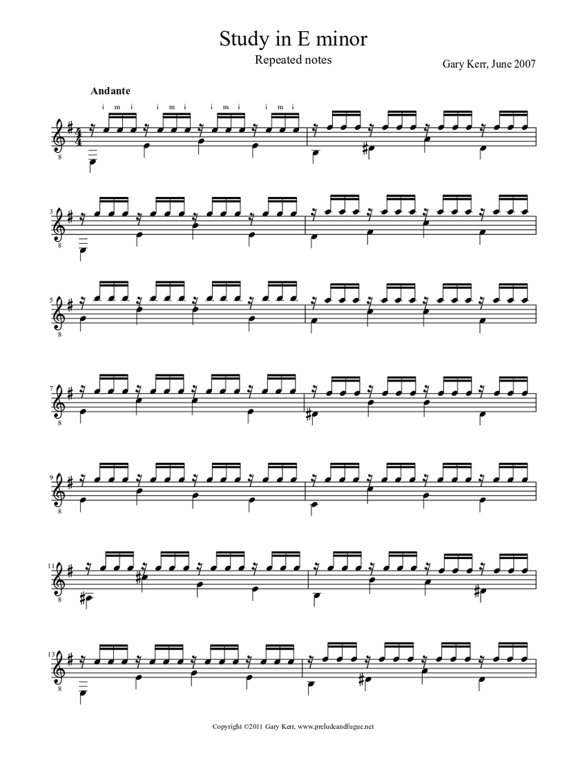 Study in E minor Sheet music for Guitar (Solo) | Musescore.com
