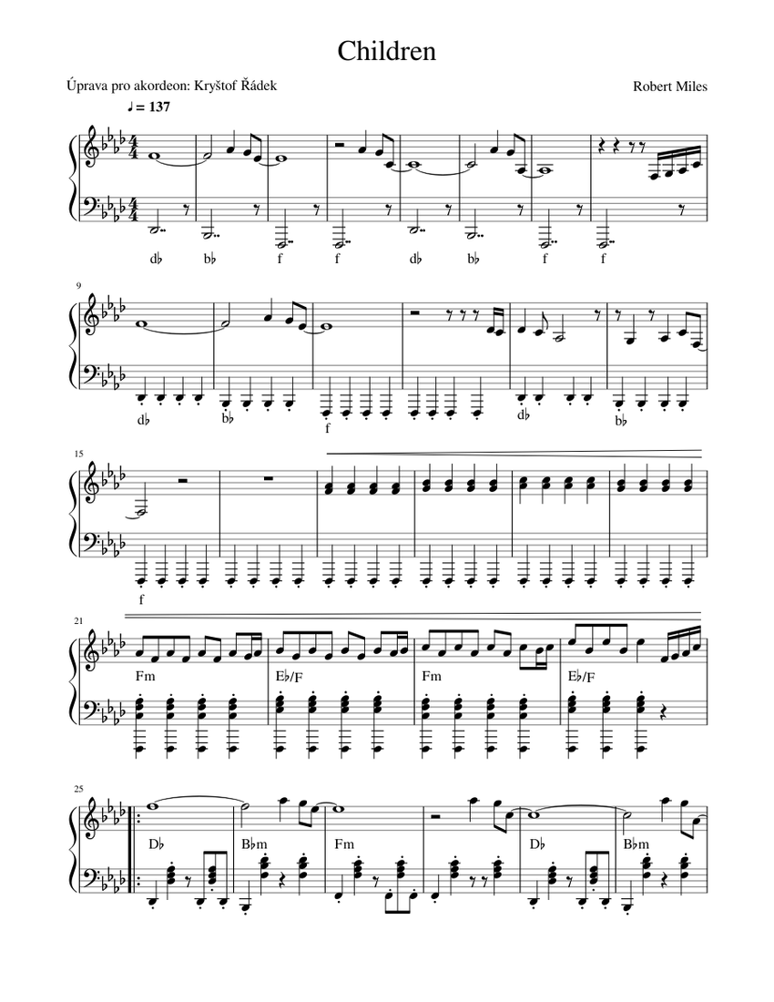 Children - Robert Miles Sheet music for Piano (Solo) | Musescore.com