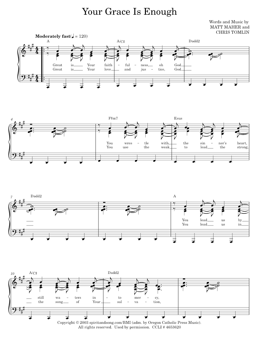 your grace is enough Sheet music for Piano by Chris Tomlin Official