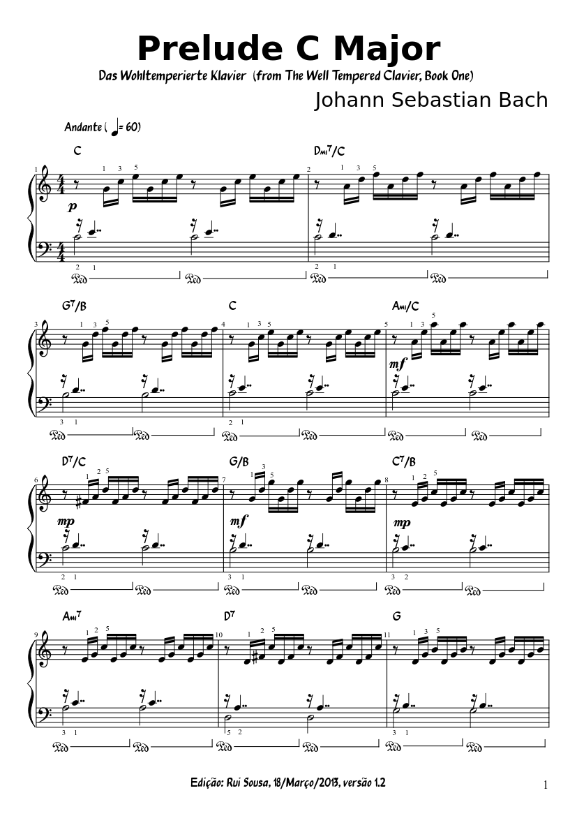 Prelude C Major - Bach Sheet music for Piano (Solo) Easy | Musescore.com