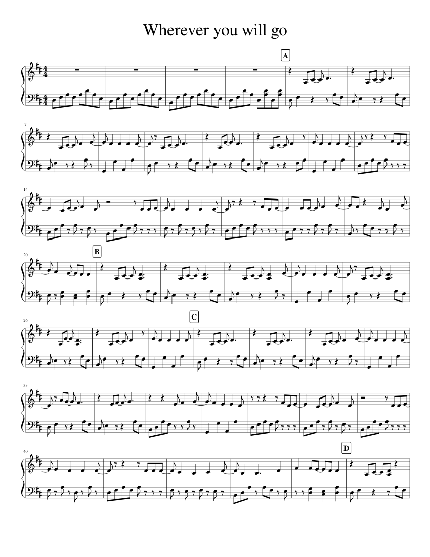 Wherever you will go Sheet music for Marimba (Solo) | Musescore.com