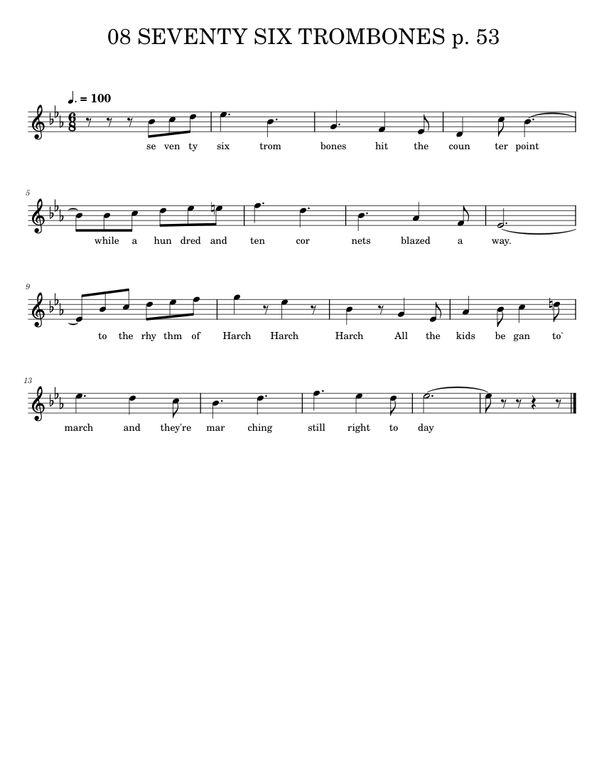 SeventySix Trombones Meredith Wilson Sheet music for Violin (Choral