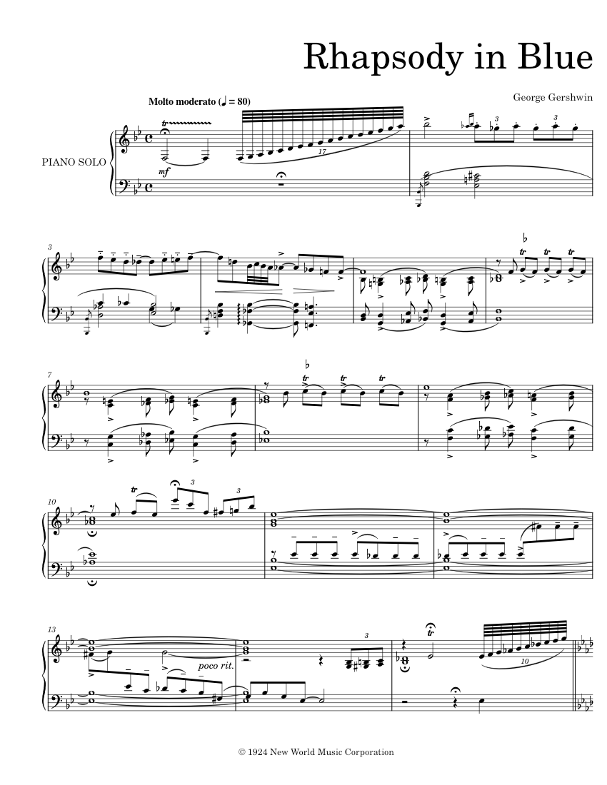 Rhapsody In Blue Piano Solo 1924 Sheet Music For Piano Solo