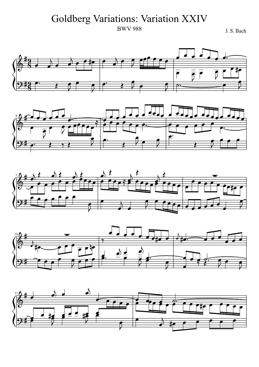 BWV 988 Goldberg Variations: Variation XXIV Sheet Music for Harp