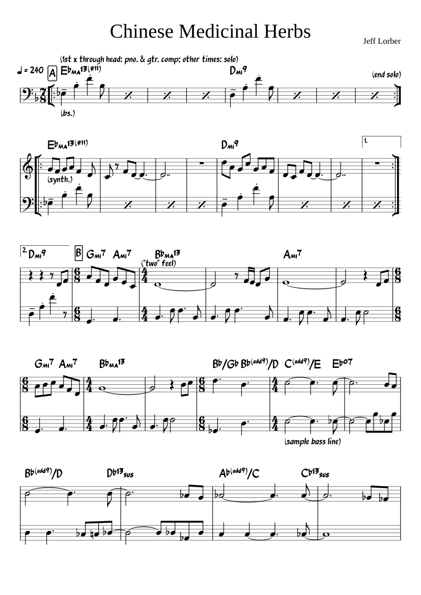 Chinese Medicinal Herbs Sheet music for Piano, Bass guitar (Solo)