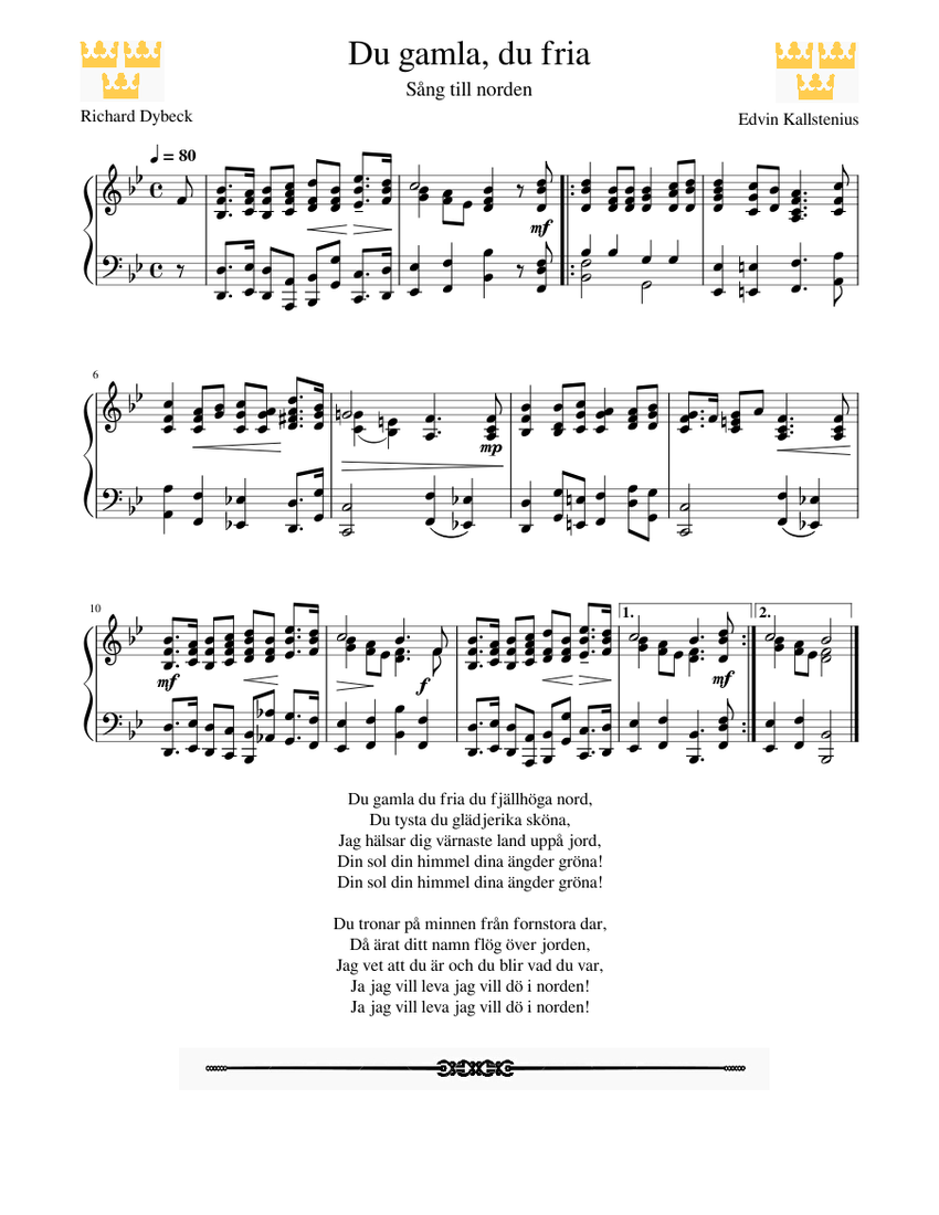 Du gamla, du fria Sheet music for Piano (Solo)