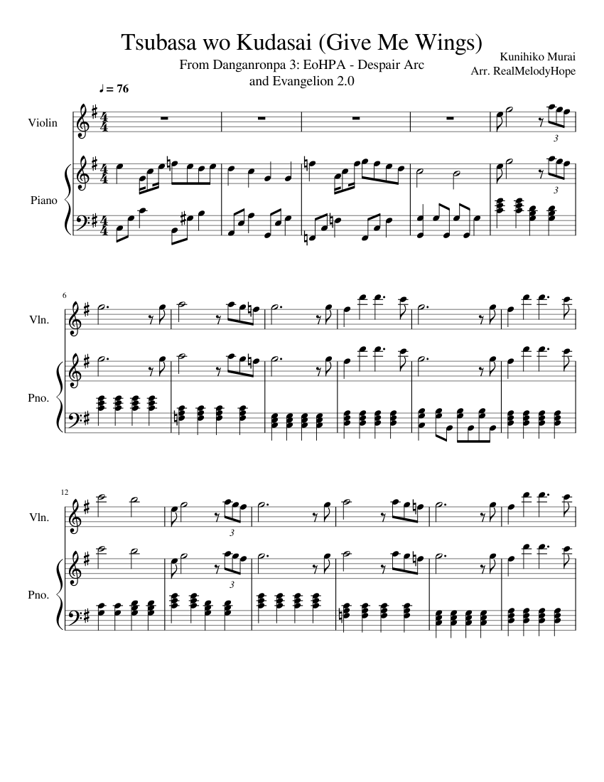 Tsubasa Wo Kudasai Give Me Wings Sheet Music For Piano Violin Solo Musescore Com