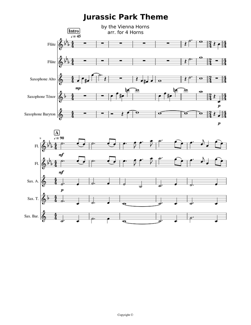 Jurassic_Park_Themequintet Sheet music for Flute, Saxophone alto, Saxophone tenor, Saxophone