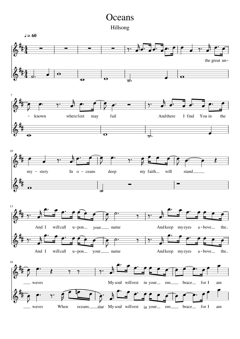 Oceans Hillsong Sheet music for Flute, Violin (Mixed Duet) | Musescore.com