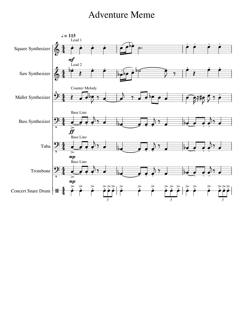 Adventure Meme Sheet music for Trombone, Tuba, Snare drum, Bass guitar