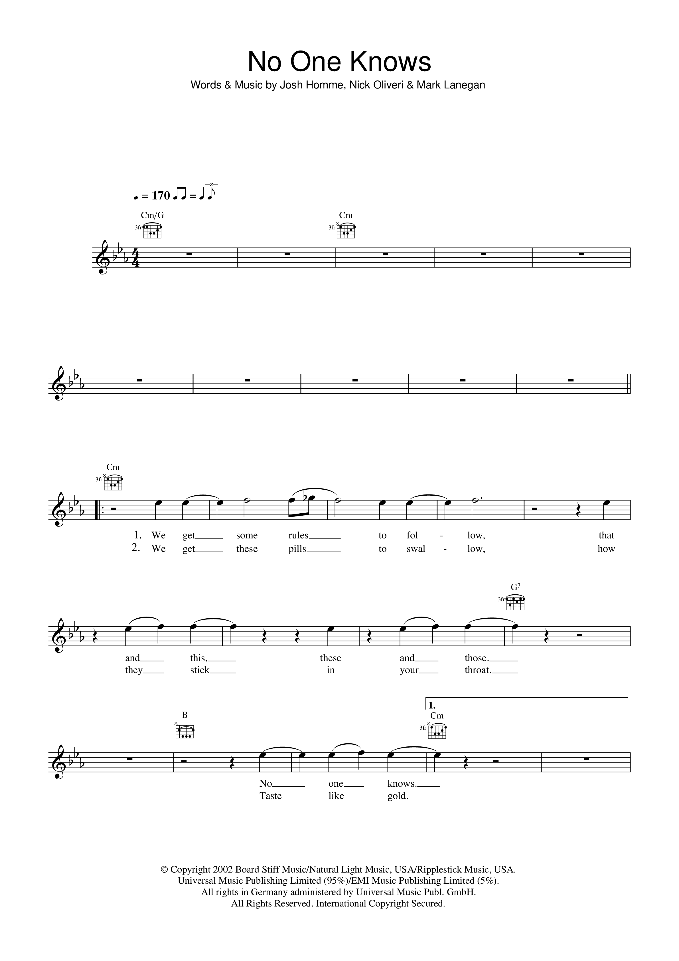 Play Official version of No one knows Sheet Music by Queens of the