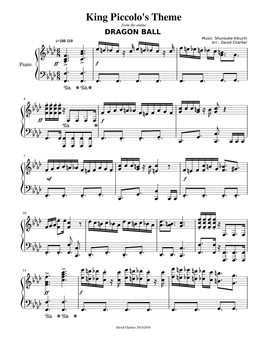 Dragon Ball - King Piccolo's Theme (piano solo) Sheet music for Piano  (Solo) | Musescore.com