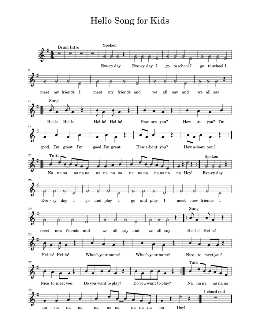 Hello Song for Kids – The Singing Walrus Hello Song for Kids (P1) Sheet