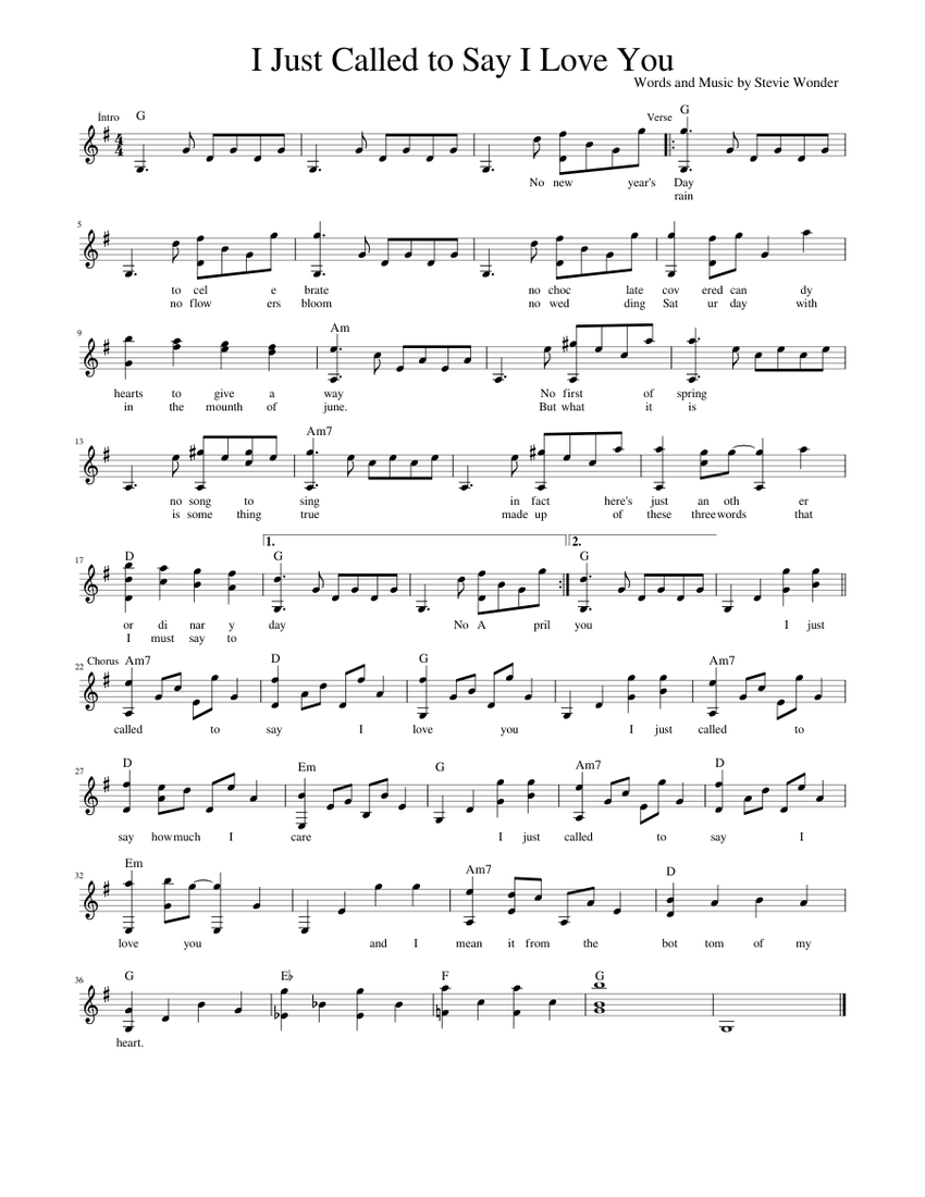 I Just Called to Say I Love You Sheet music for Piano (Solo) Easy |  Musescore.com