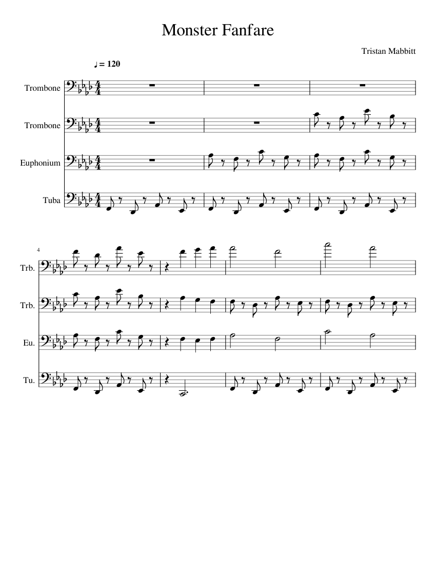 Monster Fanfare Sheet music for Piano, Trombone, Tuba (Mixed Quartet) |  Musescore.com