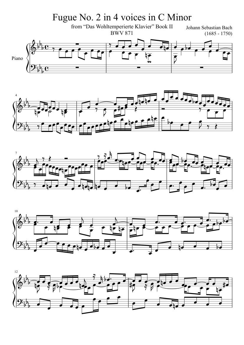 Fugue No. 2 BWV 871 in C Minor Sheet music for Piano (Solo) | Musescore.com