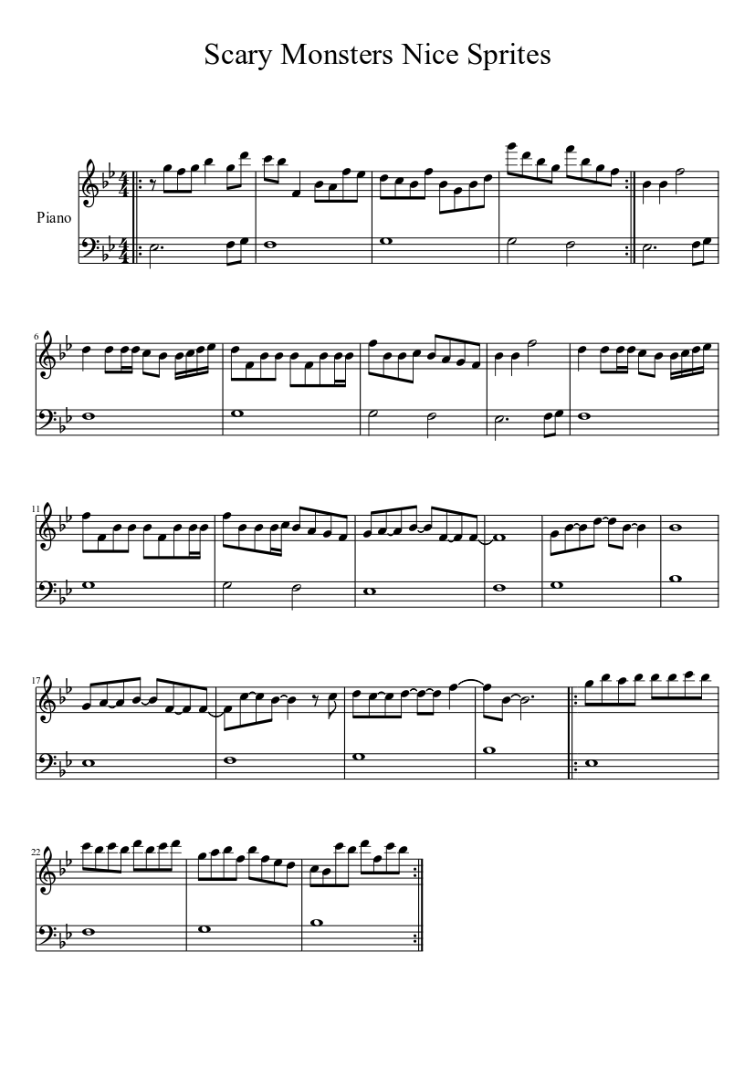 Scary Monsters Nice Sprites Sheet music for Piano (Solo) Easy |  Musescore.com