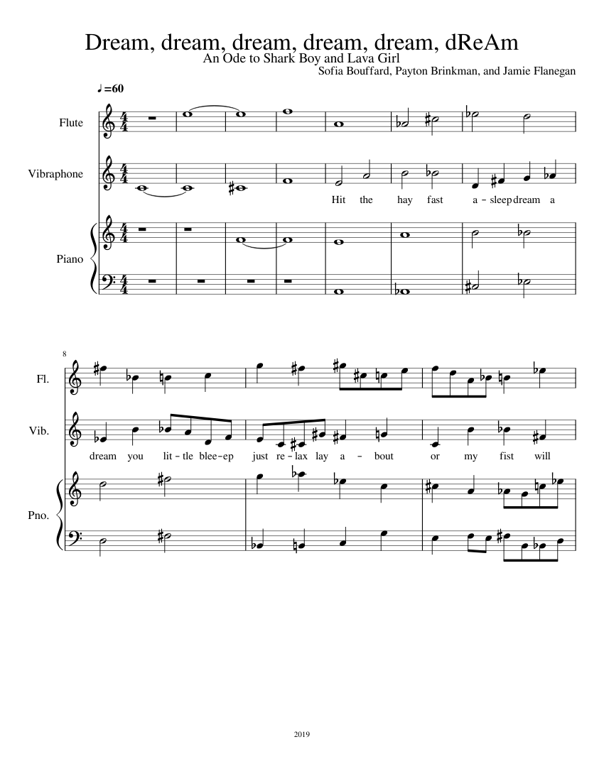 Dream Dream Dream Dream Dream Dream Sheet Music For Piano Flute Vibraphone Mixed Trio Download And Print In Pdf Or Midi Free Sheet Music Musescore Com