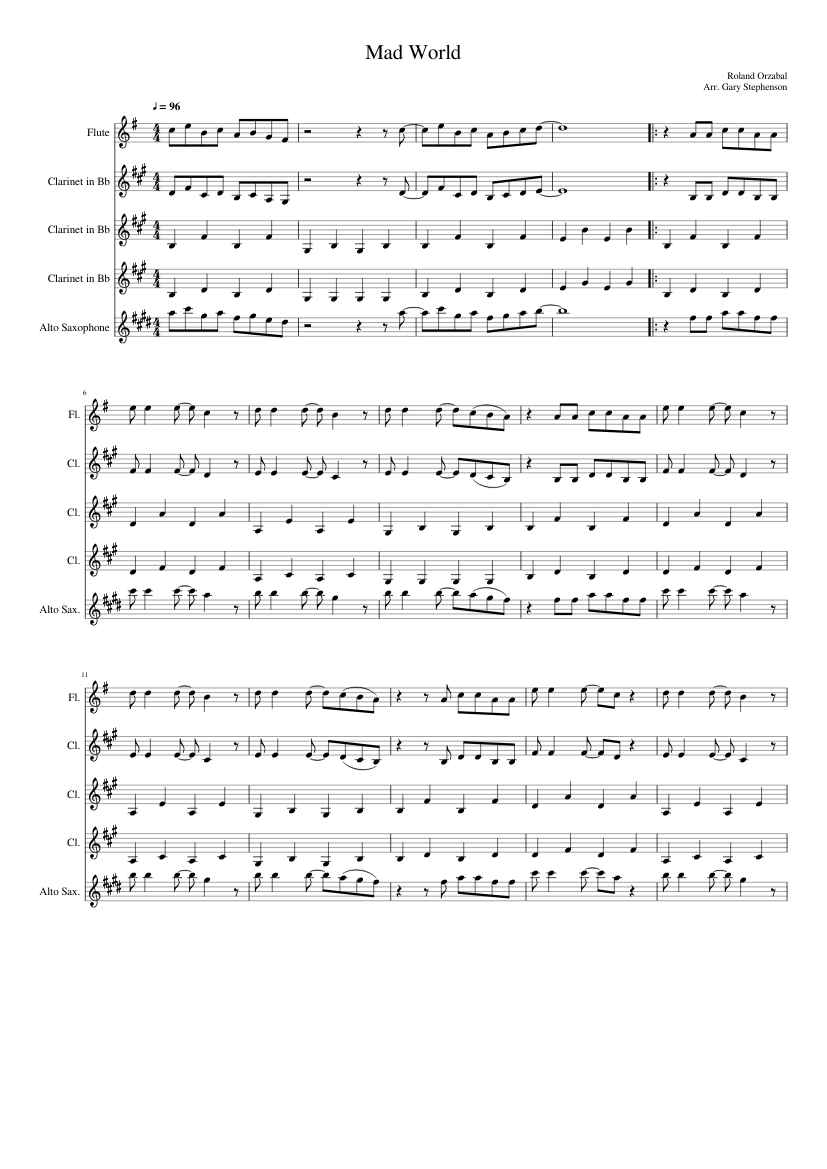 Mad World Sheet music for Flute (Woodwind Quartet) | Musescore.com
