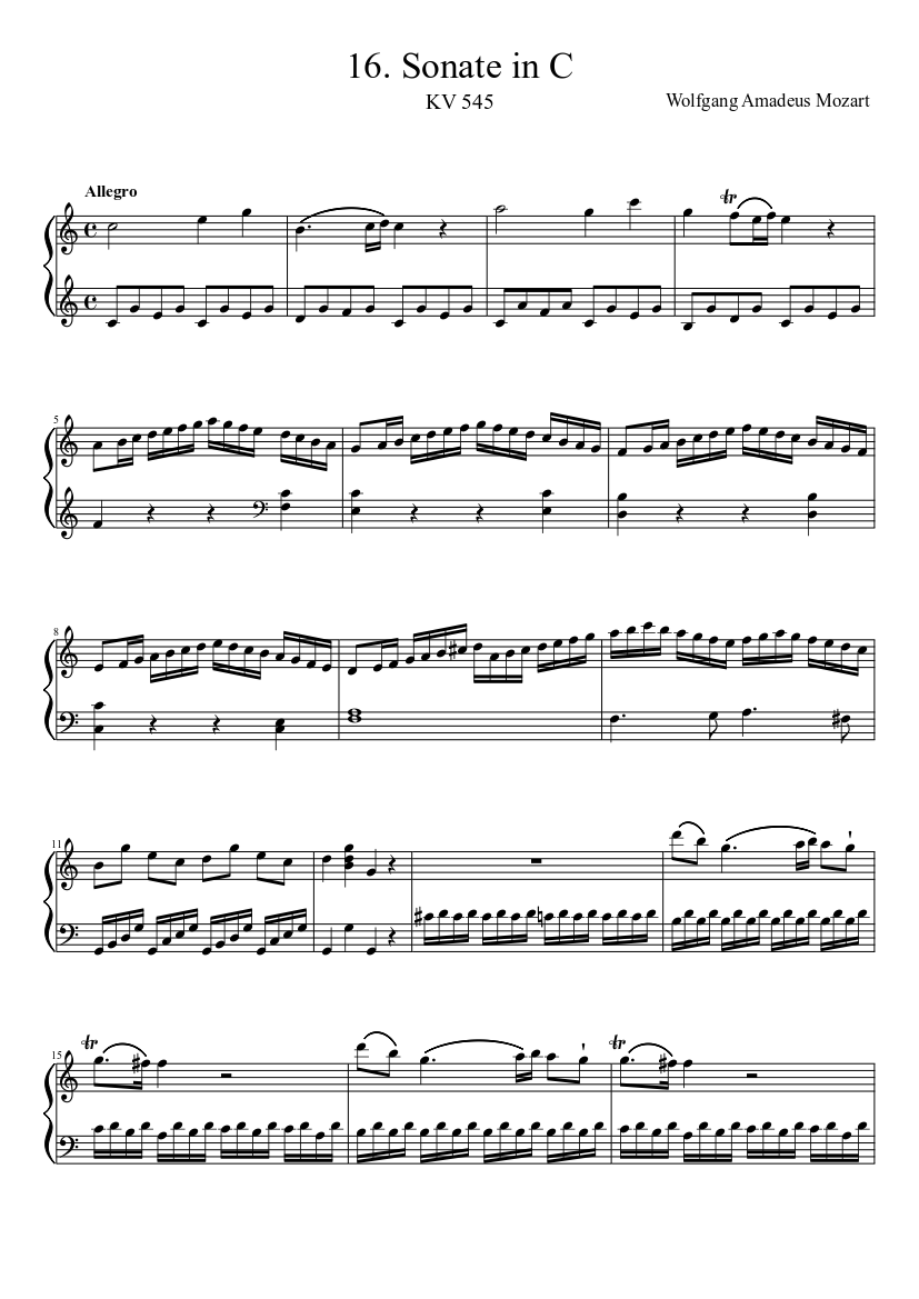 Mozart - Piano Sonata No. 16 - Allegro Sheet music for Piano (Solo) |  Musescore.com