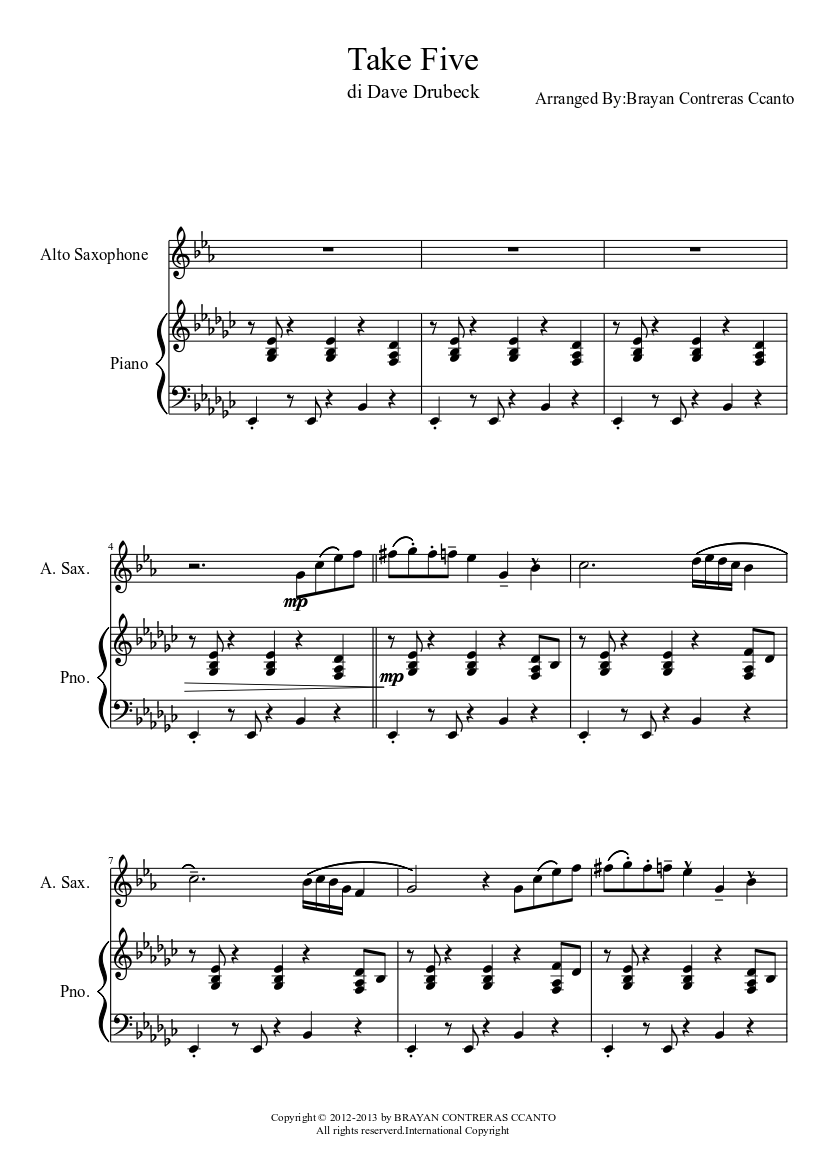Take Five Sheet music for Piano (Solo) | Musescore.com