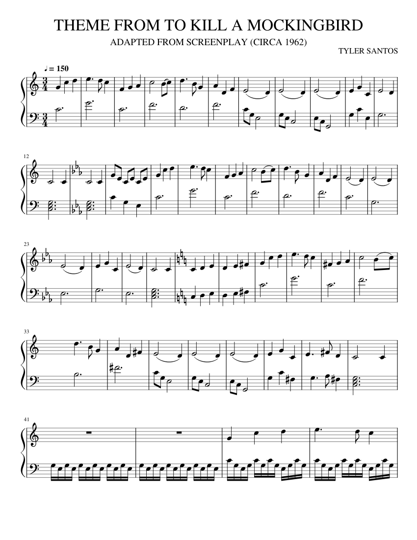 Theme From To Kill A Mockingbird Sheet Music For Piano Solo 