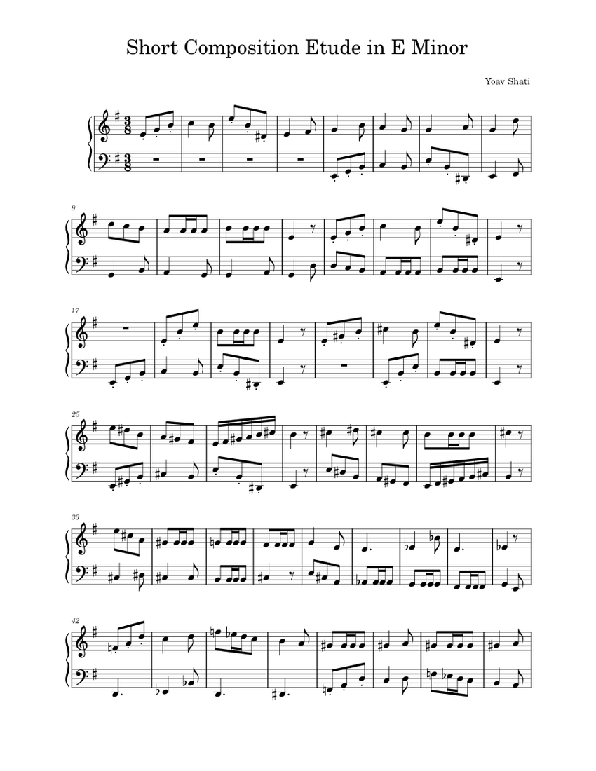 Short Composition Etude in E Minor Sheet music for Piano (Solo) Easy ...