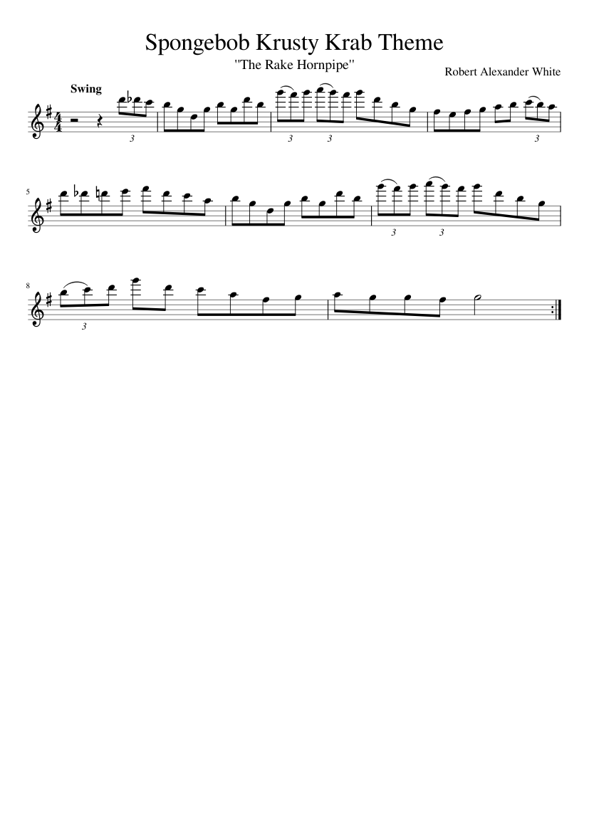 Krusty Krab Theme Song (The Rake Hornpipe) for Flute Sheet music for Flute  (Solo) | Musescore.com
