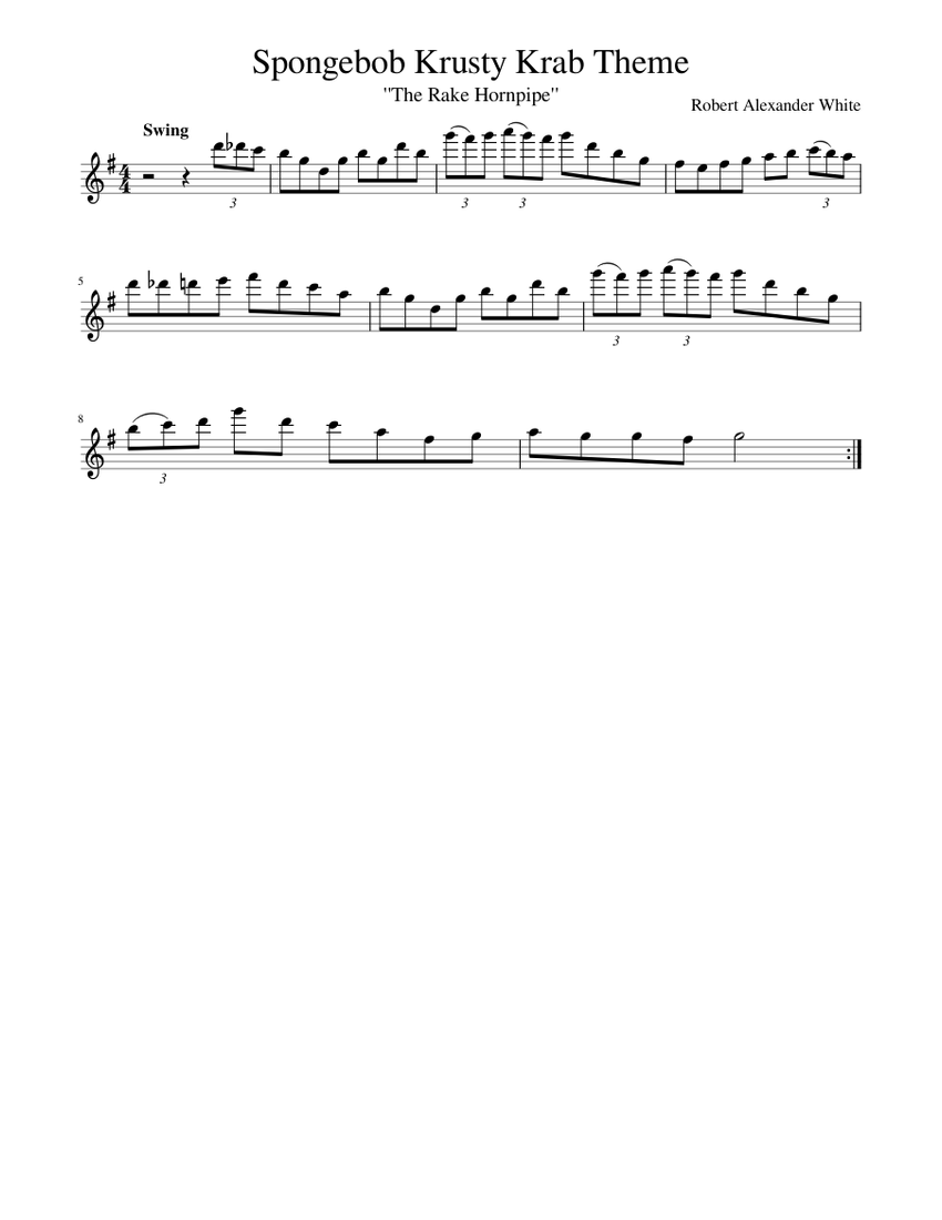 Krusty Krab Theme Song (The Rake Hornpipe) for Flute Sheet music for