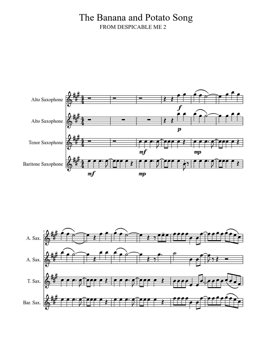 The Banana and Potato Song Sheet music for Saxophone alto, Saxophone