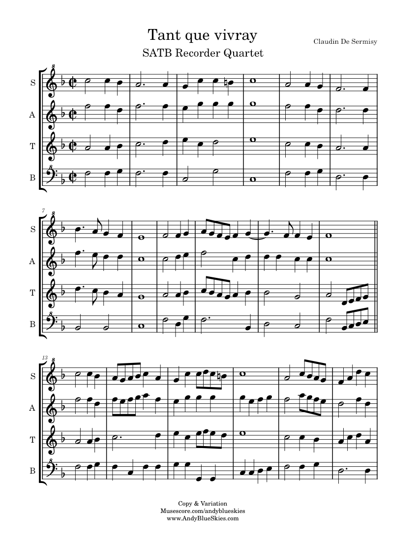 tant-que-vivray-satb-recorder-quartet-claudin-de-sermisy-sheet-music